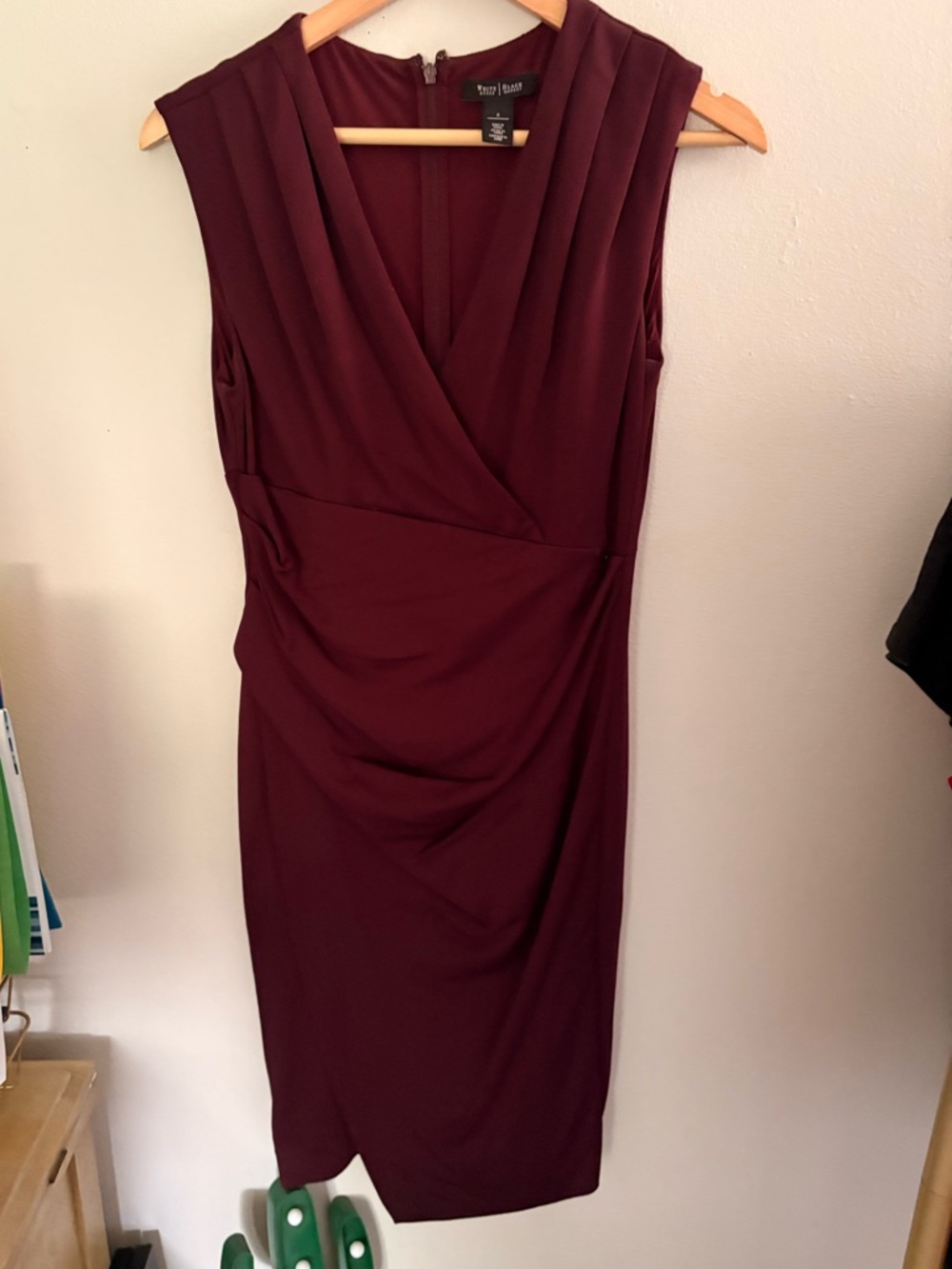 White House Black Market Sleeveless Faux-Wrap Midi Dress in Burgundy